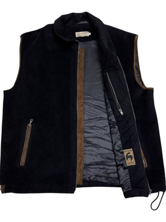 100% BABY ALPACA Tom Gutie Luxury Handmade Peru Fleece Black Vest Mens XL - Picture 3 of 8